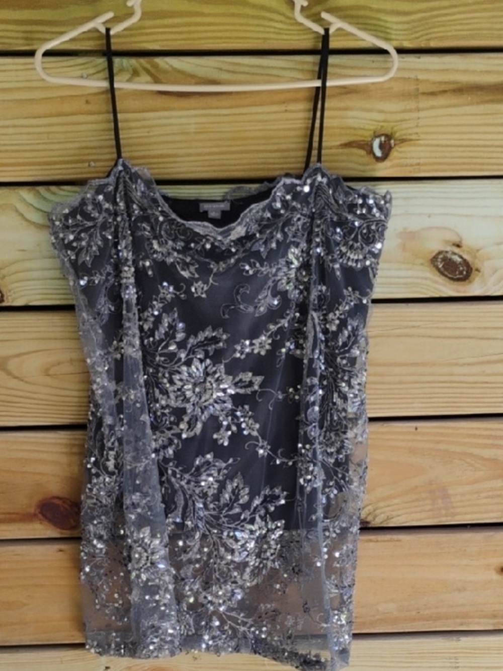 Anne Taylor Silver Beaded Lace Camisole